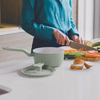 BergHOFF Balance Non-stick Ceramic Saucepan With Glass Lid, Recycled Aluminum, Sage