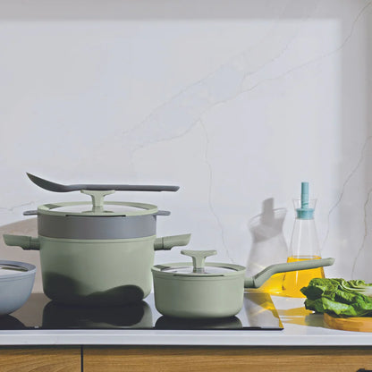BergHOFF Balance Non-stick Ceramic Saucepan With Glass Lid, Recycled Aluminum, Sage