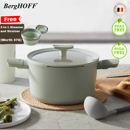 [GWP] BergHOFF Non-stick Ceramic Stockpot With Glass Lid - Free 2-in-1 Steamer and Strainer
