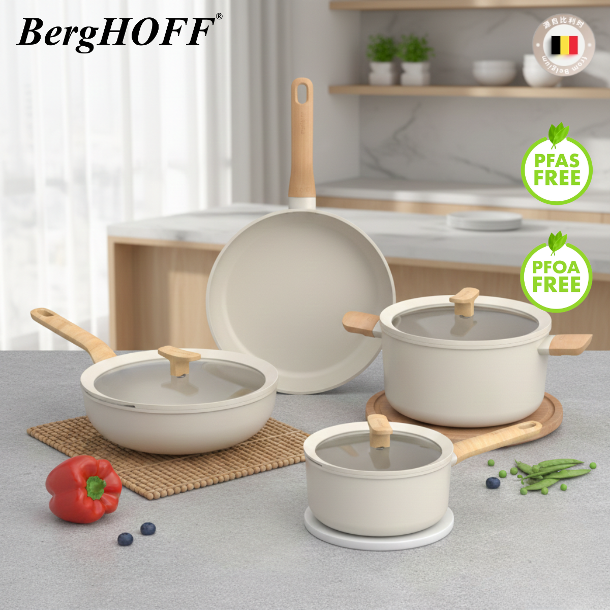 BergHOFF ceramic non-stick cookware 4-piece set in green