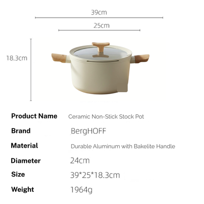 BergHOFF Non-stick Ceramic Stockpot With Glass Lid-Ivory
