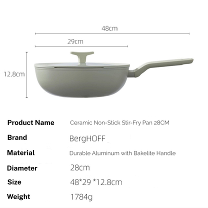 BergHOFF Non-stick Ceramic Wok Pan With Glass Lid 28cm